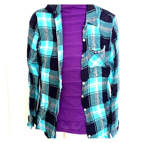 JUSTICE PLAID FANNEL - Picture 1 of 2